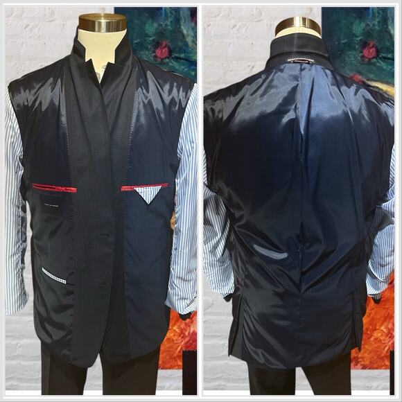 Tommy Hilfiger Mens 46L 38x33 Navy Royal Cobalt Blue Plaid Suit - Picture 7 of 16